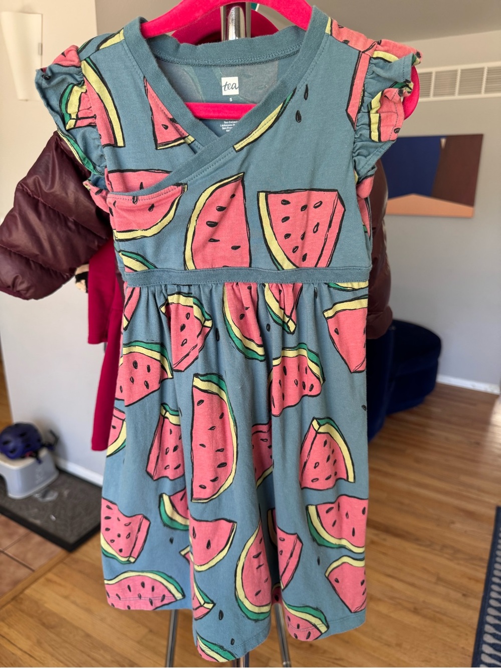 Tea Collection Pink Watermelon Print Dress on Blue